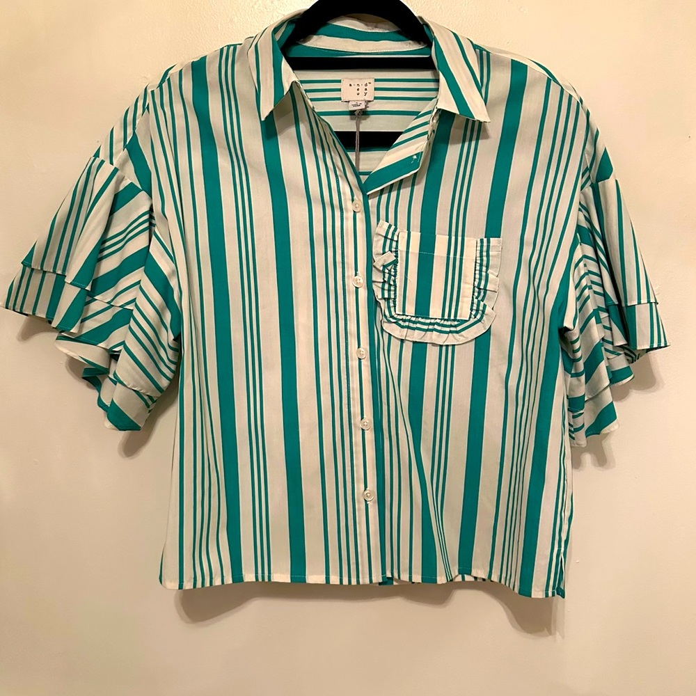 A New Day Striped Short Sleeve Button-Up - Size S